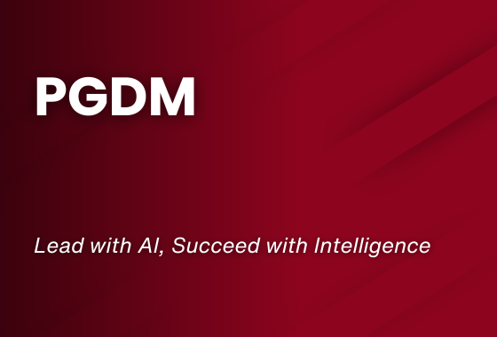 PGDM AI-Driven Next-Gen Business Intelligence – Lead with AI, Succeed with Intelligence on a dark red gradient background