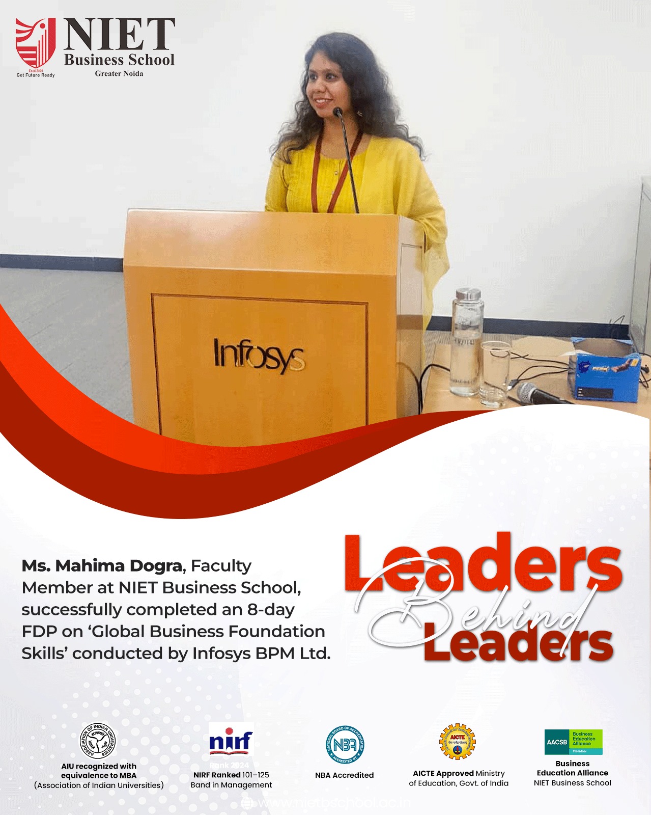 Faculty Achievement: Ms. Mahima Dogra Completes Infosys BPM