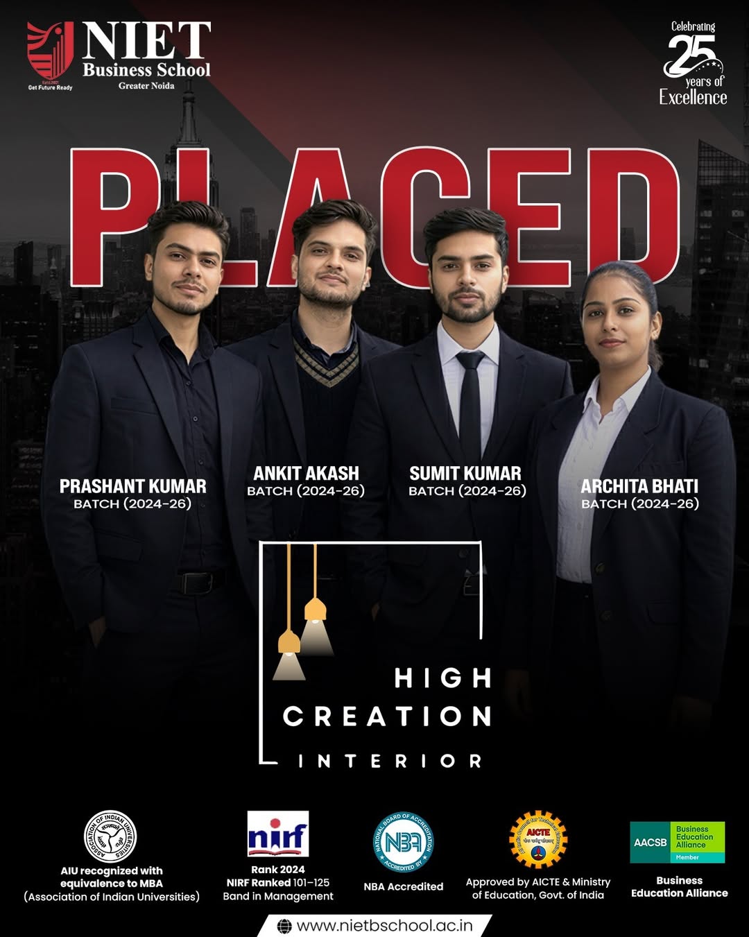 NIET Business School PGDM Batch 2024–26 Secures Placements at High Creation Interior