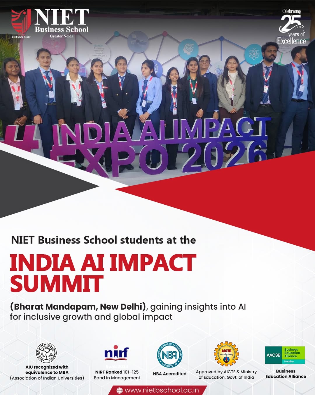 NIET Business School Students Attend India AI Impact Summit 2026 at Bharat Mandapam, New Delhi