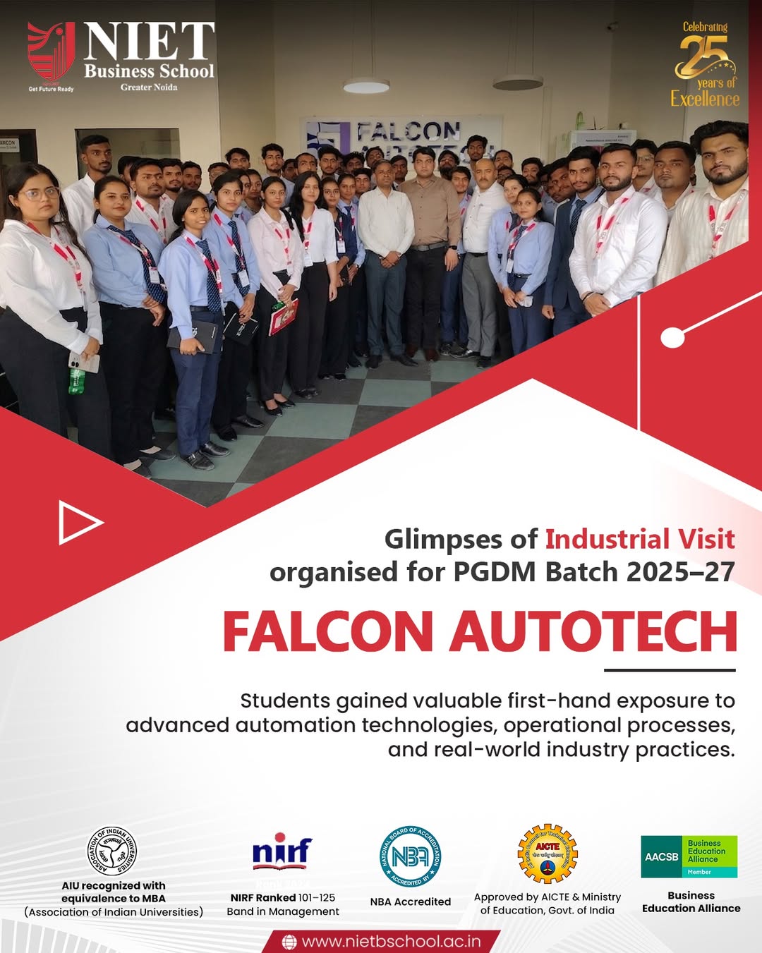 NIET Business School PGDM Batch 2025–27 Visits Falcon Autotech for Industrial Learning Experience