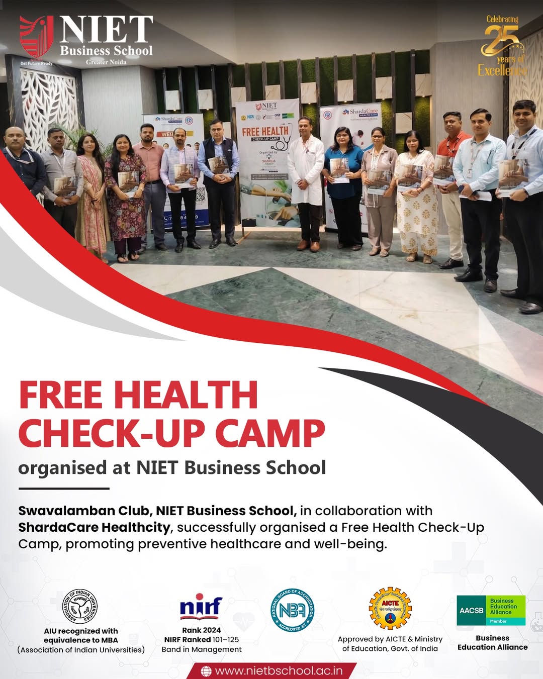 NIET Business School Organizes Free Health Check-Up Camp with ShardaCare Healthcity