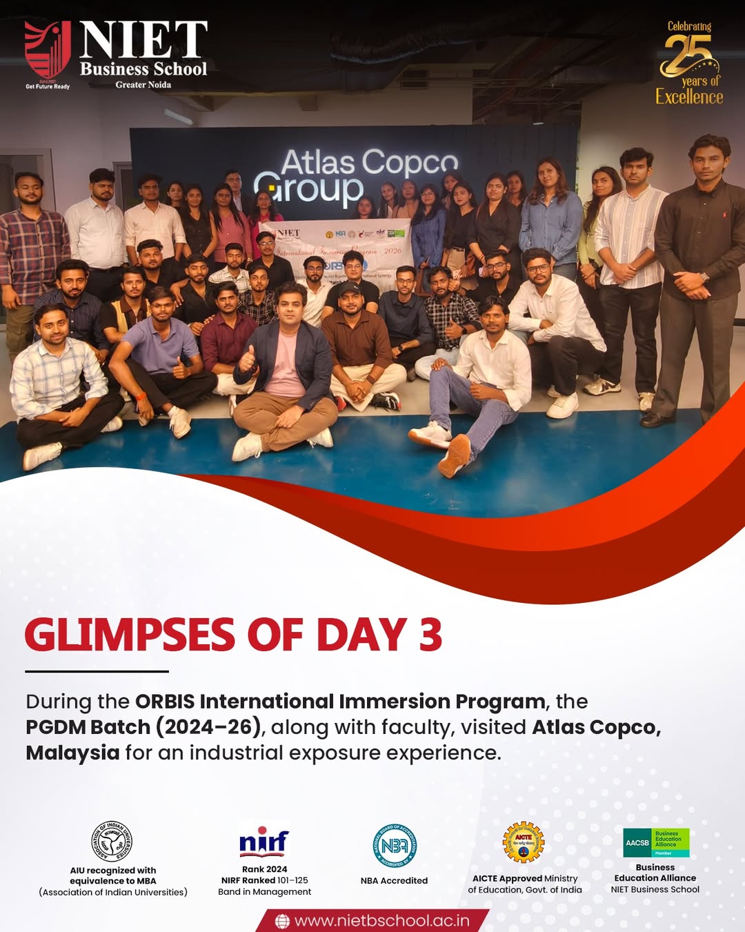 NIET PGDM Batch 2024–26 Visits Atlas Copco Malaysia: ORBIS Immersion Day 3 Highlights