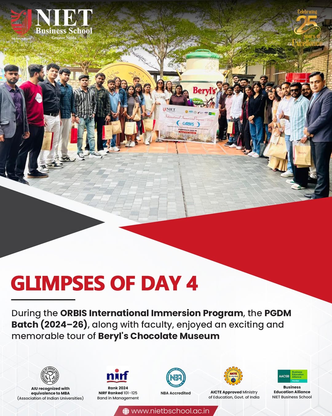NIET PGDM Batch 2024–26 Explores Beryl’s Chocolate Museum: ORBIS Immersion Day 4 Highlights