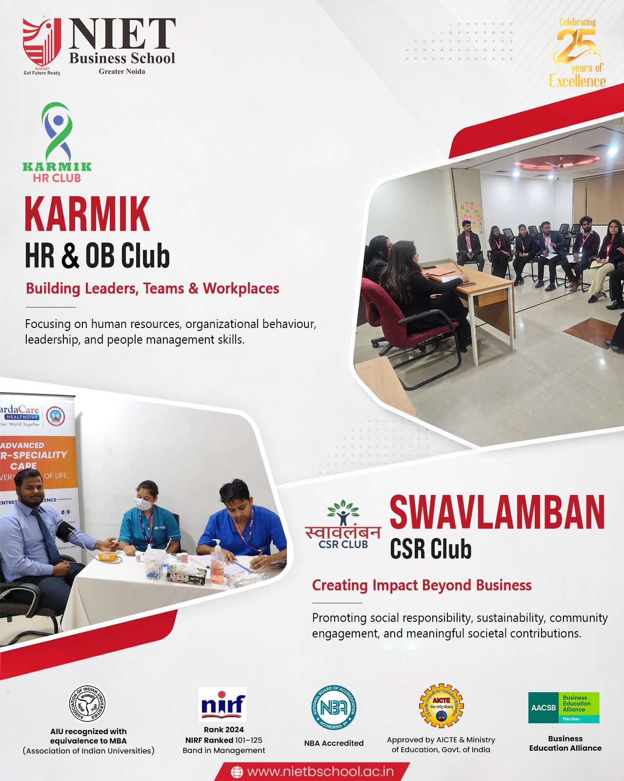 KARMIK And SWAVALAMBAN Club Activities at NIET Business School – Leadership Development, Community Engagement and Social Responsibility