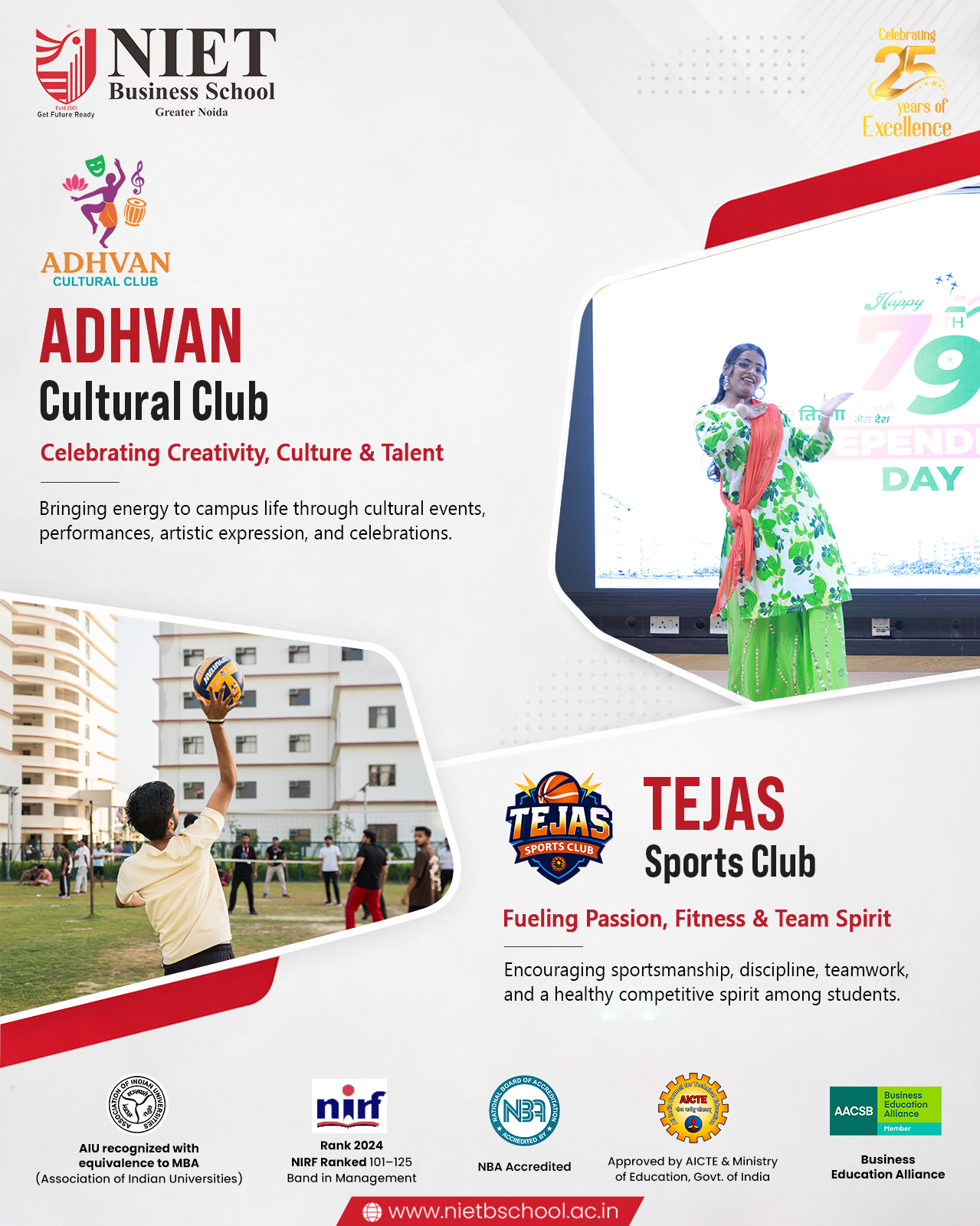 ADHVAN And TEJAS Club Activities at NIET Business School – Cultural Expression, Sportsmanship and Student Development